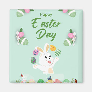 Aimant Joyeux jour de Pâques - Drôle lapin et oeufs Pâque