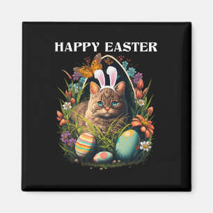 Aimant Joyeux Jour de Pâques Lapin Chat Oeufs Panier Homm