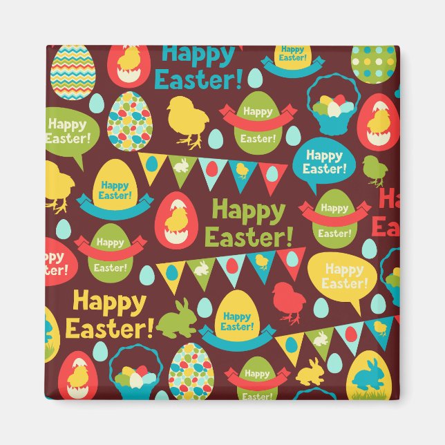 Aimant Joyeux jour de Pâques - Lapin Motif Et Oeufs Pâque (Devant)