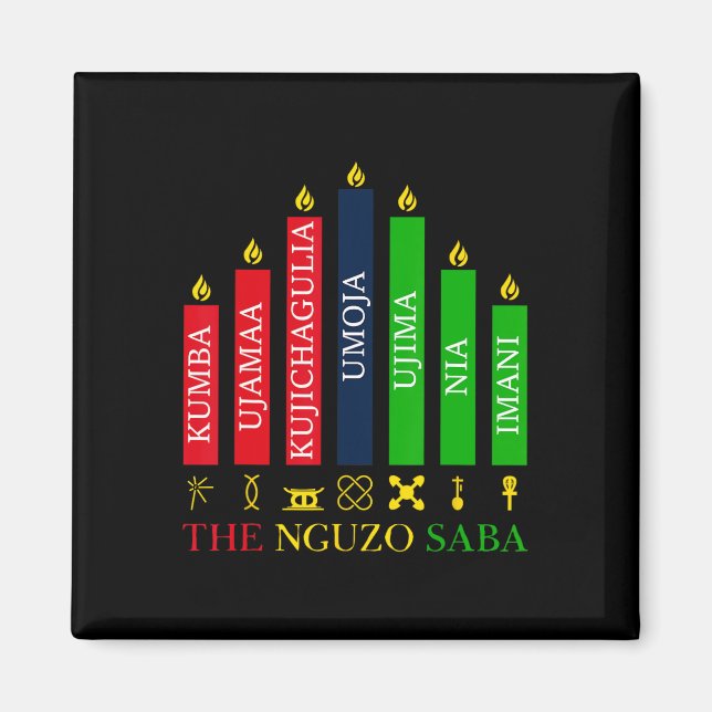 Aimant Joyeux Kwanzaa Kinara Sept Bougies Principes De K (Devant)