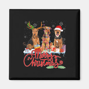 Aimant Joyeux Noël Airedale Terrier Père Noël Reindeer Li