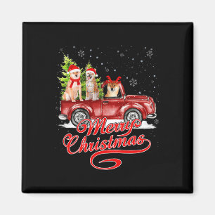 Aimant Joyeux Noël Akita Chien Père Noël Reindeer Camion 