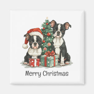 Aimant Joyeux Noël Boston Terrier Chiens