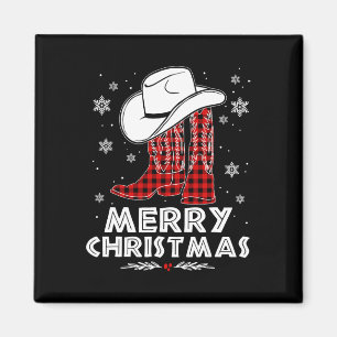 Aimant Joyeux Noël Bottes de Cowboy Rouge Carreaux de Buf