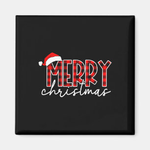 Aimant Joyeux Noël Buffalo Red Plaid Santa Hat Xmas P