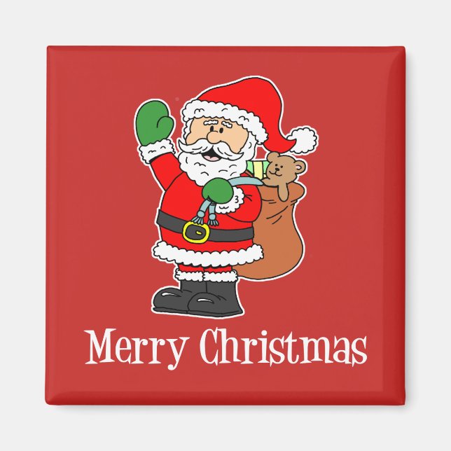 Aimant Joyeux Noël Cartoon Père Noël sur Arrière - plan r (Devant)