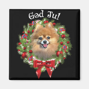 Aimant Joyeux Noël Couronne de Noël Chien Poméranien Norv