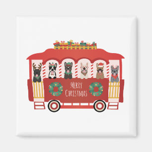 Aimant Joyeux Noël Français Bulldogs Vacances Trolly