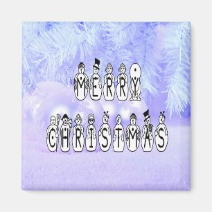 Aimant Joyeux Noël gens de neige Police, Blue Tint neige