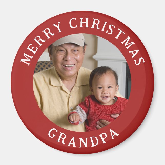 Aimant Joyeux Noël Grand-père Photo Et Nom Rouge (Devant)