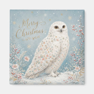 Aimant Joyeux Noël Hibou Blanc Paysage Hivernal Enchanté