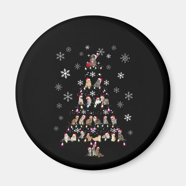 Aimant Joyeux Noël | Joli sapin de Noël en chats (Devant)