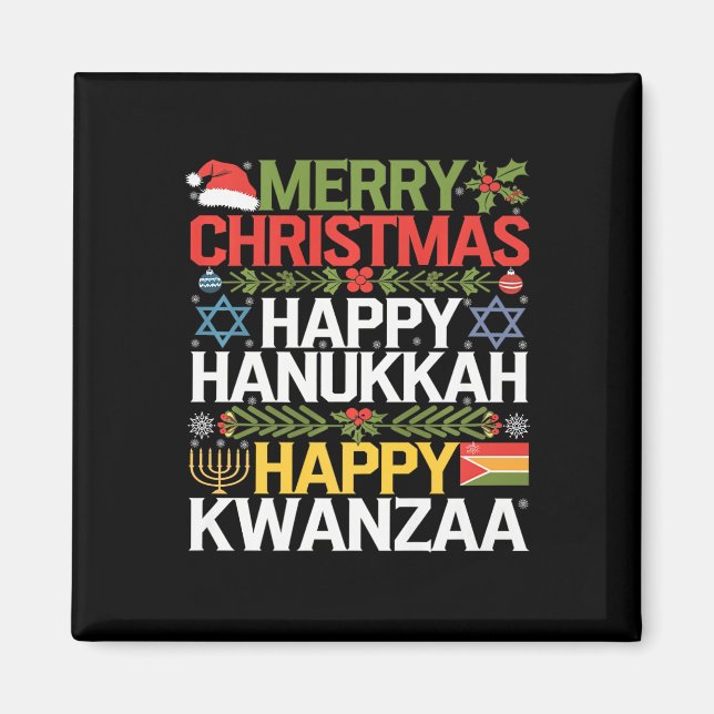 Aimant Joyeux Noël Joyeux Hanoukka Joyeux Kwanzaa 13 (Devant)