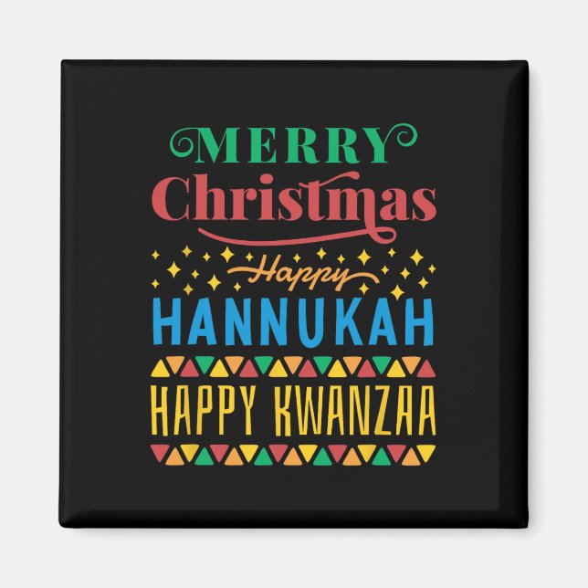 Aimant Joyeux Noël Joyeux Hanoukka Joyeux Kwanzaa 8 (Devant)
