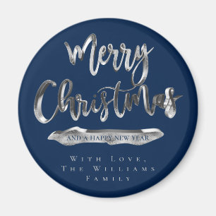 Aimant Joyeux Noël Joyeux Nouvel An Elégant Bleu Argent