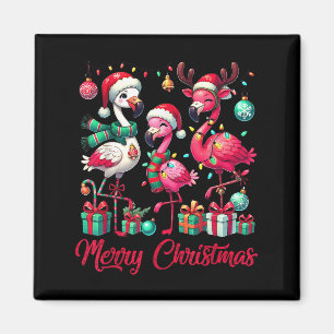 Aimant Joyeux Noël Lumières Flamant Chapeau de Père Noël 