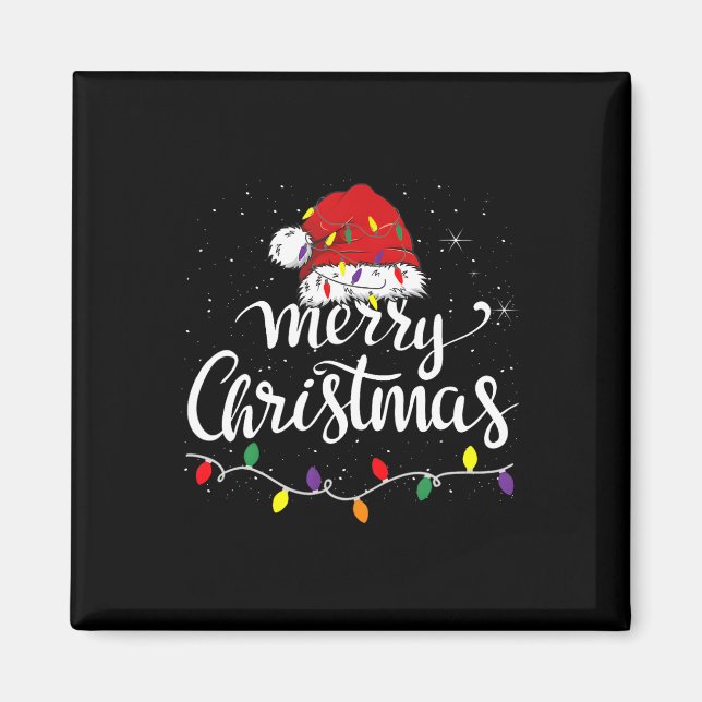 Aimant Joyeux Noël Lumières Rouge Noël Chapeau Noël Famil (Devant)