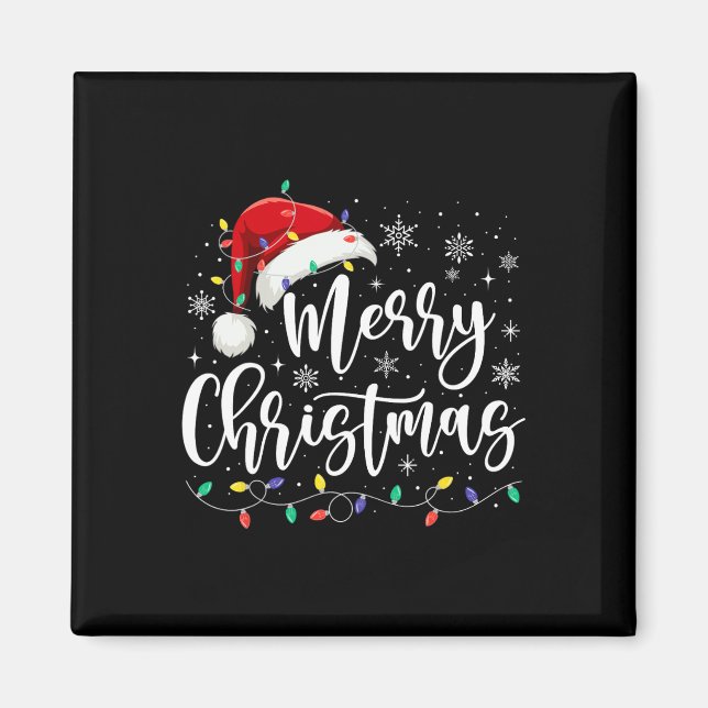 Aimant Joyeux Noël Lumières Rouge Noël Chapeau Noël Famil (Devant)