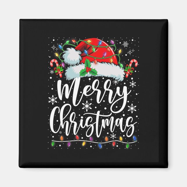 Aimant Joyeux Noël Lumières Rouge Noël Chapeau Noël Famil (Devant)