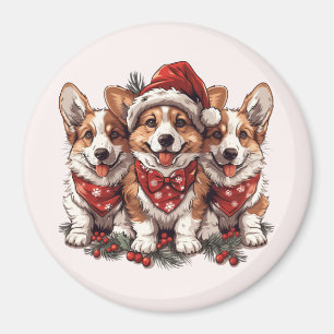 Aimant Joyeux Noël Pembroke Welsh Corgi Puppies