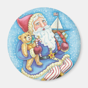 Aimant Joyeux Noël, Père Noël sur boule de neige avec jou