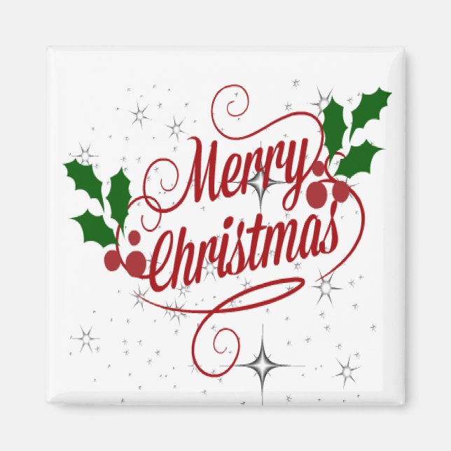 Aimant Joyeux Noël pétillant et brillant texte rouge (Devant)
