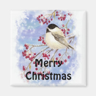 Aimant Joyeux Noël Pickadee Snowy Berry Tree