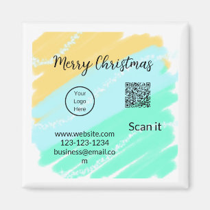 Aimant Joyeux Noël QR code entreprise jaune vert eau