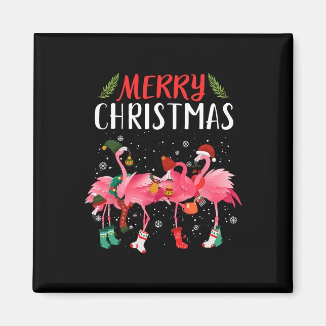 Aimant Joyeux Noël rose Flamant rose Noël Arbre de Noël N (Devant)