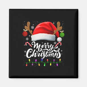 Aimant Joyeux Noël Rouge Père Noël Chapeau Reindeer Famil