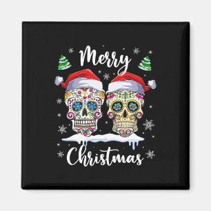 Aimant Joyeux Noël Sugar Crâne Santa Chapeau Famille Noël