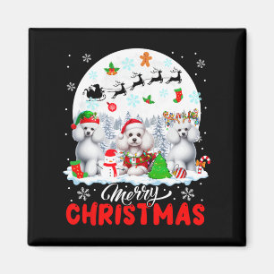 Aimant Joyeux Noël Trois Père Noël Elf Reindeer Poodles O