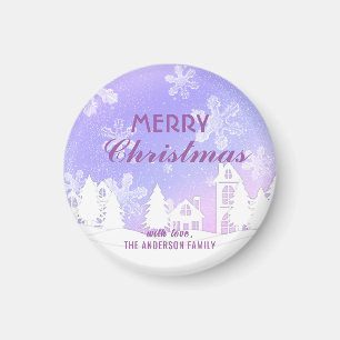 Aimant Joyeux Noël violet Maison Blanche Snowflakes
