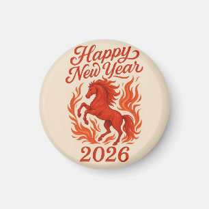 Aimant Joyeux Nouvel An 2026 Cheval Fiery