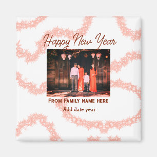 Aimant Joyeux nouvel an brun ajouter photo nom de famille