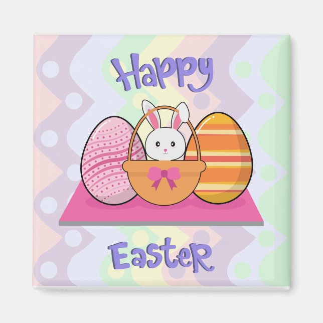 Aimant Joyeux Pâques oeufs de lapin Panier mignonne Pâque (Devant)