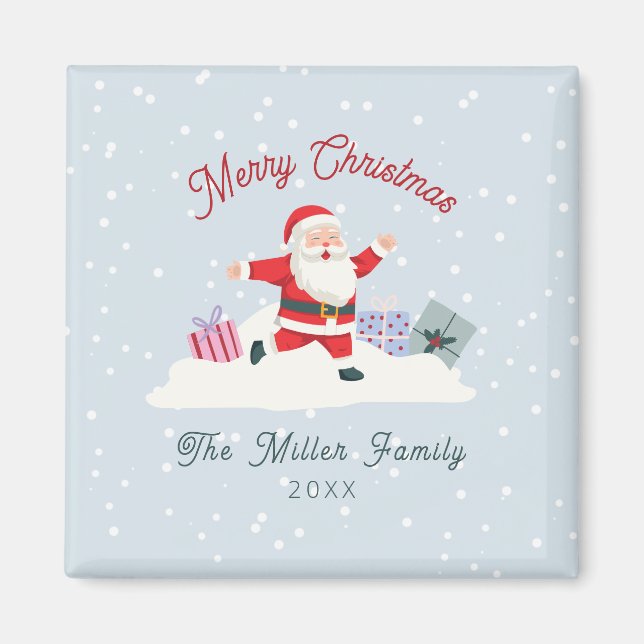 Aimant Joyeux Père Noël, Noël bleu clair (Devant)