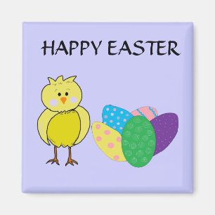 Aimant Joyeux Poussin de Pâques et Œufs