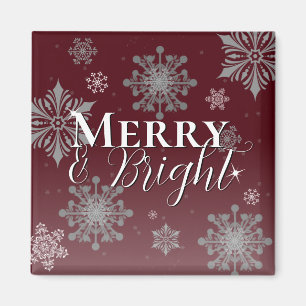 Aimant Joyeux rouge et flocon de neige brillant Noël