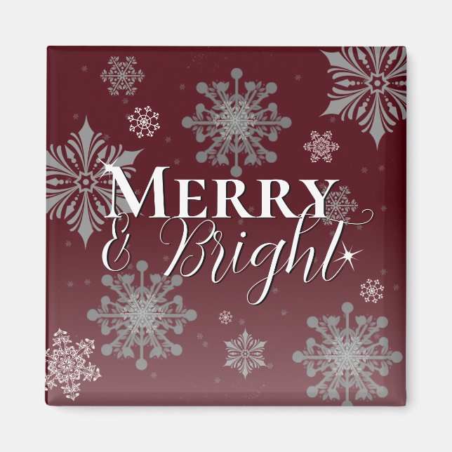 Aimant Joyeux rouge et flocon de neige brillant Noël (Devant)