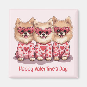 Aimant Joyeux Valentines Day Chiens de Poméranie