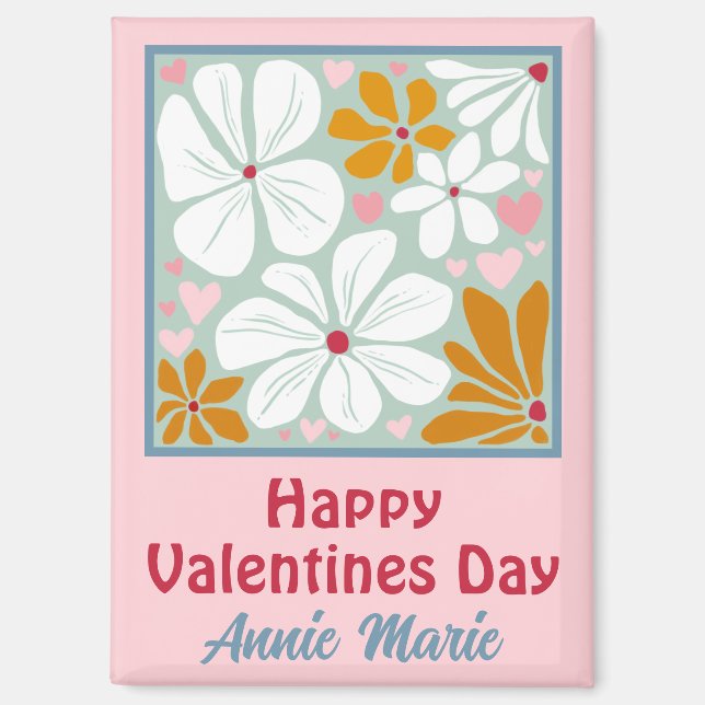 Aimant Joyeux Valentines Jour coeur unique fleurs boho un (Recto)