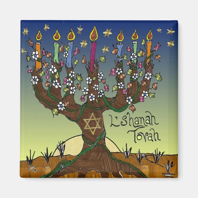 Aimant Judaica L'shanah Tovah Arbre de vie Dons Vêtements (Devant)