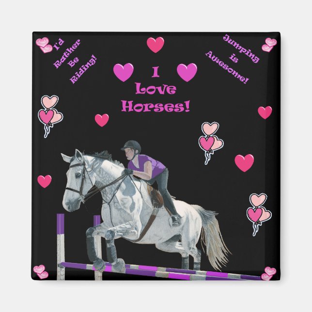 Aimant Jumper à cheval rose et violet (Devant)