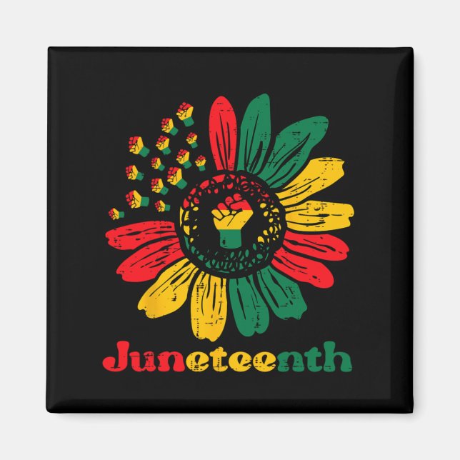 Aimant juneteenth tournesol africain poings filles enfant (Devant)