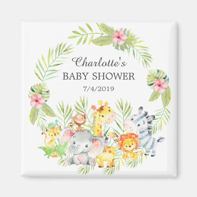 Aimant Jungle Animaux Baby shower Favoriser l'aimant (Devant)