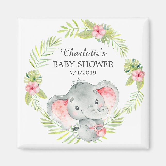 Aimant Jungle Elephant Baby shower Favoriser l'aimant (Devant)