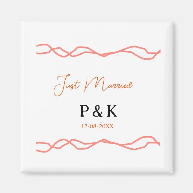 Aimant Juste marié ajouter nom de couple date rouge vinta (Devant)