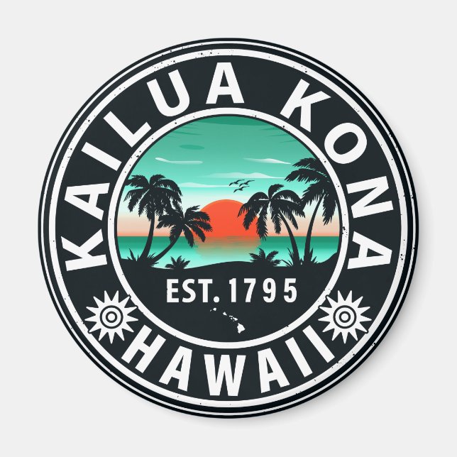 Aimant Kailua Kona Hawaii Retro Sunset 60s Souvenirs (Devant)