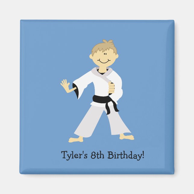 Aimant KARATE Boy Blackbelt Anniversaire Favoriser l'aima (Devant)